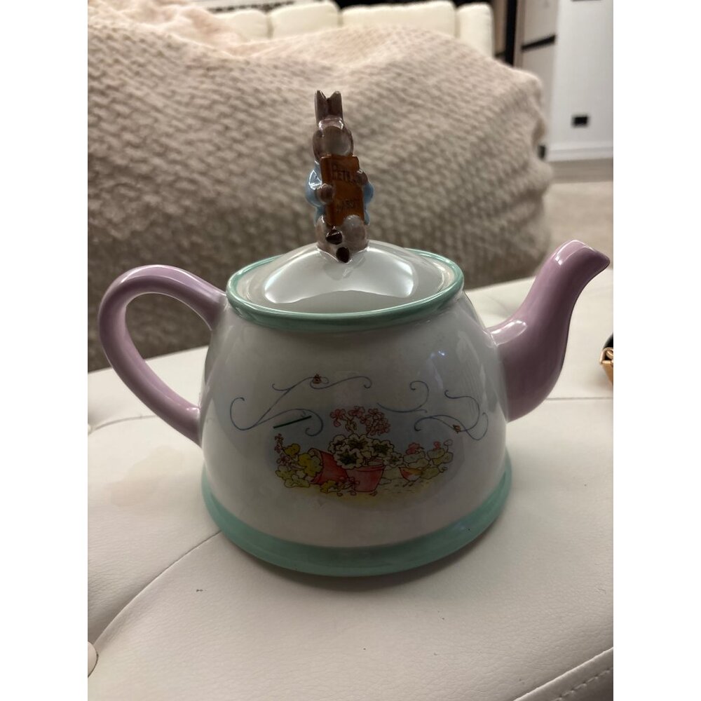 Beatrix Potter Peter Rabbit Ceramic Teapot With Pastel Accents & Bunny Lid Top